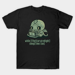 Chibi Cthulhu Programmer - sleep() till the stars are right T-Shirt